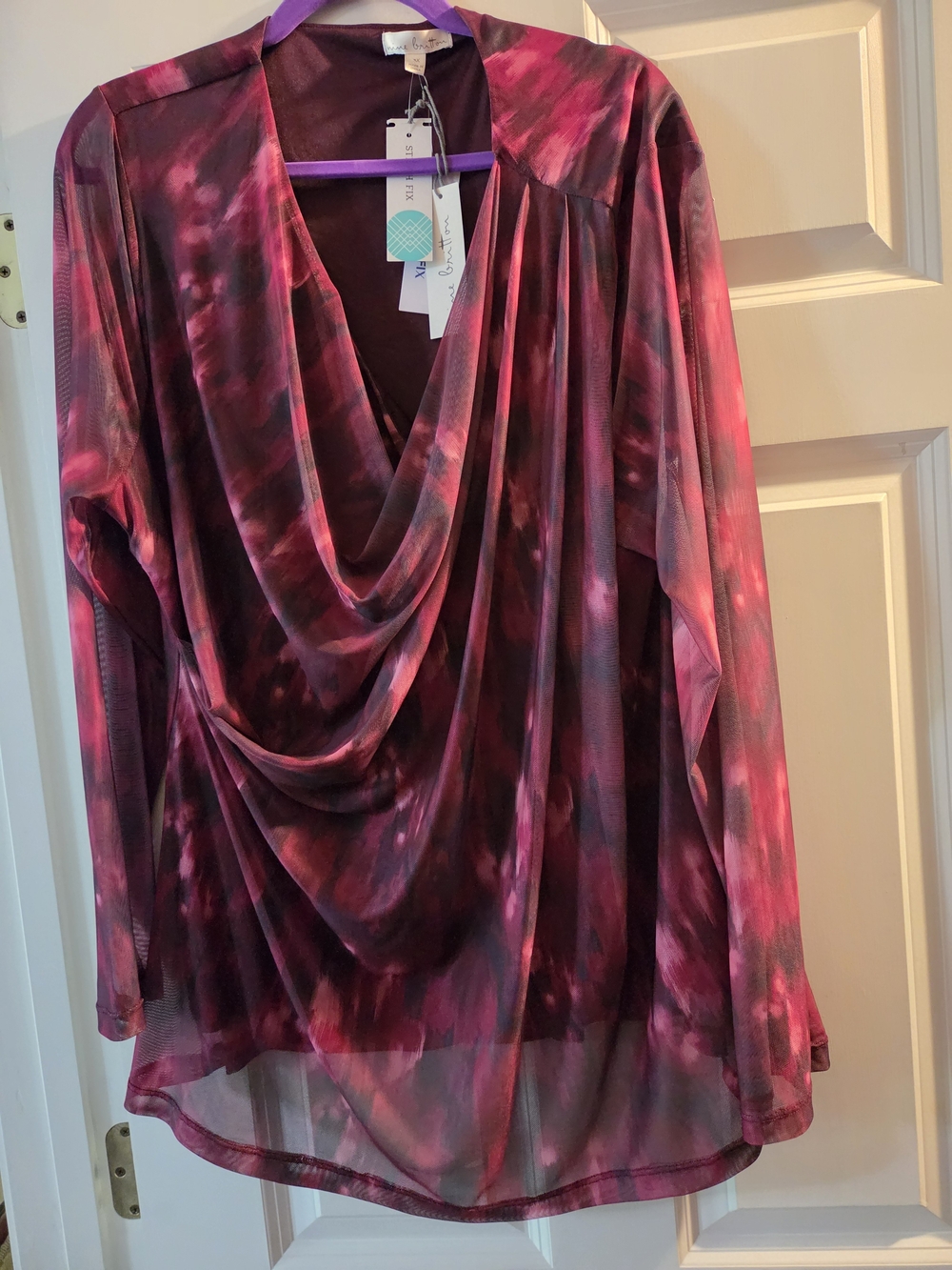 Women's Nine Britton Draped Tie-Dye Blouse- Pink & Plum